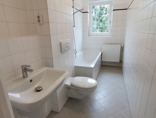 Silikat-Malerarbeiten im Bad Grundgereinigtes Bad mit Silikatfarbensystem gestrichen, neuem Waschtisch und WC